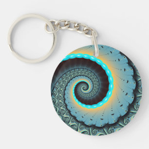 Abstract Blue Turquoise Oranje Fractal Art Spiral Sleutelhanger