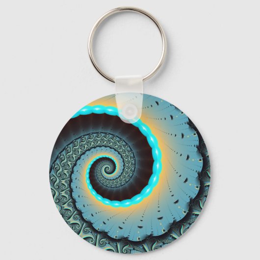 Abstract Blue Turquoise Oranje Fractal Art Spiral Sleutelhanger (Voorkant)