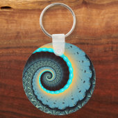 Abstract Blue Turquoise Oranje Fractal Art Spiral Sleutelhanger (Voorkant)