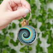 Abstract Blue Turquoise Oranje Fractal Art Spiral Sleutelhanger (Hand)