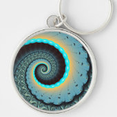 Abstract Blue Turquoise Oranje Fractal Art Spiral Sleutelhanger (Voorkant)