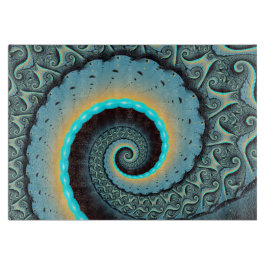 Abstract Blue Turquoise Oranje Fractal Art Spiral Snijplank