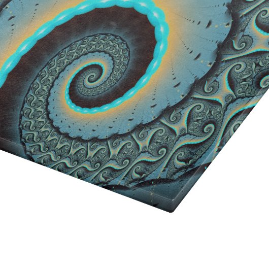Abstract Blue Turquoise Oranje Fractal Art Spiral Snijplank (Hoek)