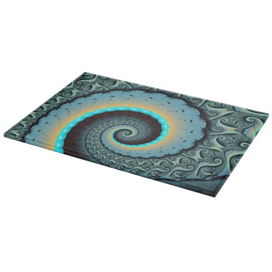 Abstract Blue Turquoise Oranje Fractal Art Spiral Snijplank (Hoek)
