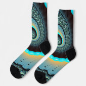 Abstract Blue Turquoise Oranje Fractal Art Spiral Sokken (Links)