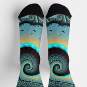 Abstract Blue Turquoise Oranje Fractal Art Spiral Sokken (Top)