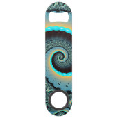Abstract Blue Turquoise Oranje Fractal Art Spiral Speed Flessenopener (Achterkant)