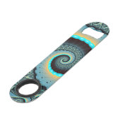 Abstract Blue Turquoise Oranje Fractal Art Spiral Speed Flessenopener (Achterkant Gekanteld)
