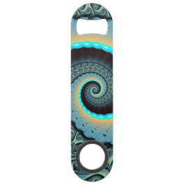 Abstract Blue Turquoise Oranje Fractal Art Spiral Speed Flessenopener