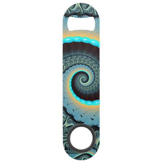 Abstract Blue Turquoise Oranje Fractal Art Spiral Speed Flessenopener (Voorkant)