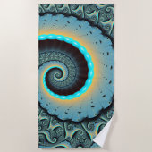 Abstract Blue Turquoise Oranje Fractal Art Spiral Strandlaken (Voorkant)