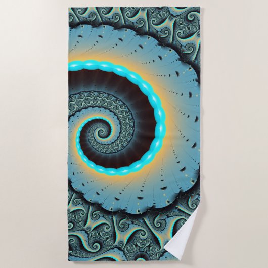 Abstract Blue Turquoise Oranje Fractal Art Spiral Strandlaken (Voorkant)