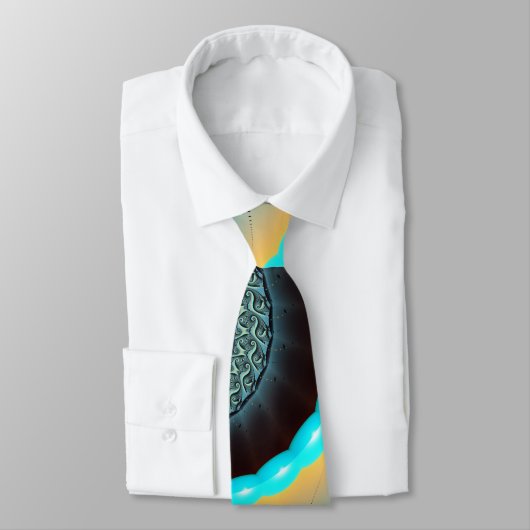 Abstract Blue Turquoise Oranje Fractal Art Spiral Stropdas (Gebonden)