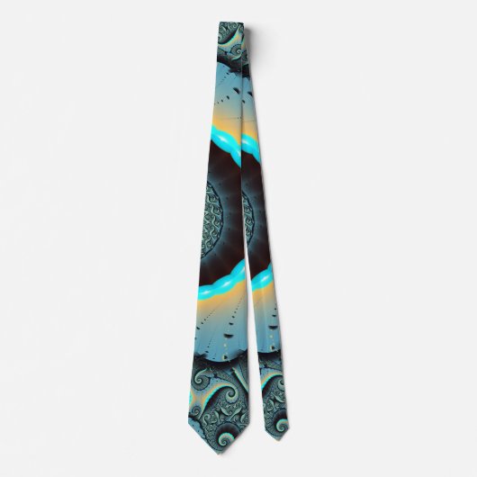 Abstract Blue Turquoise Oranje Fractal Art Spiral Stropdas (Voorkant)