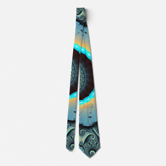 Abstract Blue Turquoise Oranje Fractal Art Spiral Stropdas (Achterkant)