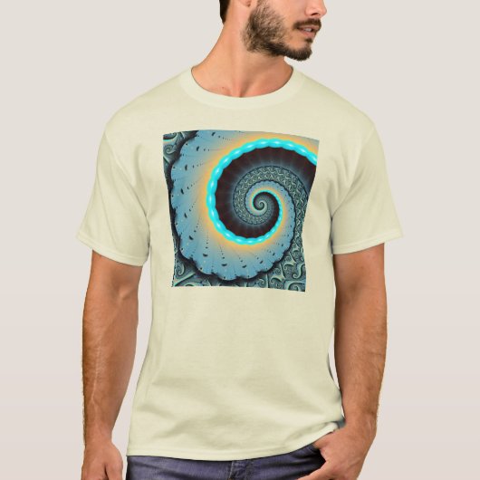Abstract Blue Turquoise Oranje Fractal Art Spiral T-shirt (Voorkant)