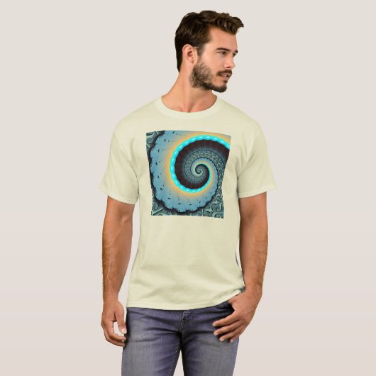 Abstract Blue Turquoise Oranje Fractal Art Spiral T-shirt (Voorkant volledig)