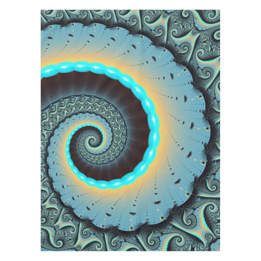 Abstract Blue Turquoise Oranje Fractal Art Spiral Tafelkleed (Voorkant)