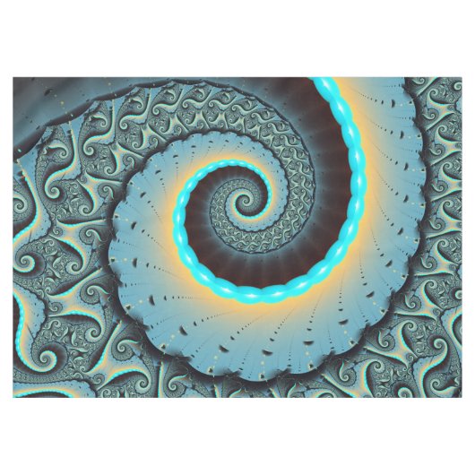 Abstract Blue Turquoise Oranje Fractal Art Spiral Tafelkleed (Voorkant (Horizontaal))