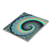 Abstract Blue Turquoise Oranje Fractal Art Spiral Tegeltje (Zijkant)