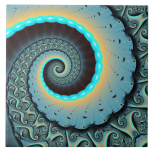 Abstract Blue Turquoise Oranje Fractal Art Spiral Tegeltje