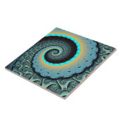 Abstract Blue Turquoise Oranje Fractal Art Spiral Tegeltje (Zijkant)