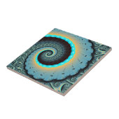 Abstract Blue Turquoise Oranje Fractal Art Spiral Tegeltje (Zijkant)