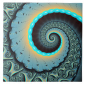 Abstract Blue Turquoise Oranje Fractal Art Spiral Tegeltje (Voorkant)