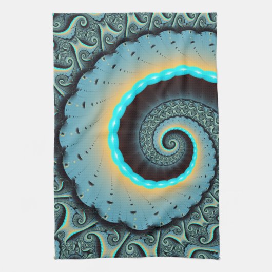 Abstract Blue Turquoise Oranje Fractal Art Spiral Theedoek (Verticaal)