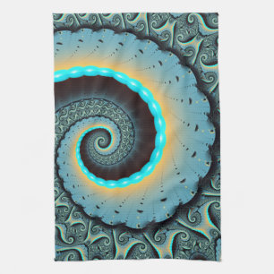 Abstract Blue Turquoise Oranje Fractal Art Spiral Theedoek