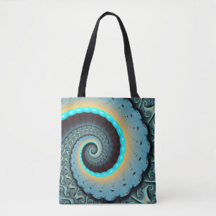 Abstract Blue Turquoise Oranje Fractal Art Spiral Tote Bag