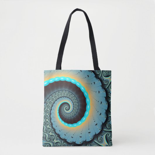 Abstract Blue Turquoise Oranje Fractal Art Spiral Tote Bag (Voorkant)