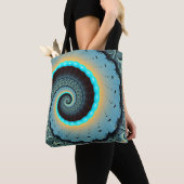 Abstract Blue Turquoise Oranje Fractal Art Spiral Tote Bag (Dichtbij)