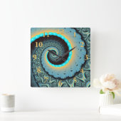 Abstract Blue Turquoise Oranje Fractal Art Spiral Vierkante Klok (Huis)