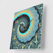 Abstract Blue Turquoise Oranje Fractal Art Spiral Vierkante Klok (Hoek)