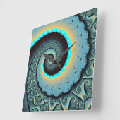 Abstract Blue Turquoise Oranje Fractal Art Spiral Vierkante Klok (Hoek)