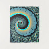 Abstract Blue Turquoise Oranje Fractal Art Spiral Wandkleed (Voorkant)