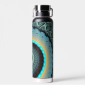 Abstract Blue Turquoise Oranje Fractal Art Spiral Waterfles (Achterkant)