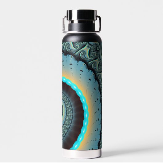 Abstract Blue Turquoise Oranje Fractal Art Spiral Waterfles (Achterkant)