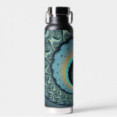 Abstract Blue Turquoise Oranje Fractal Art Spiral Waterfles (Voorkant)