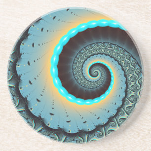 Abstract Blue Turquoise Oranje Fractal Art Spiral Zandsteen Onderzetter