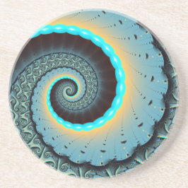 Abstract Blue Turquoise Oranje Fractal Art Spiral Zandsteen Onderzetter