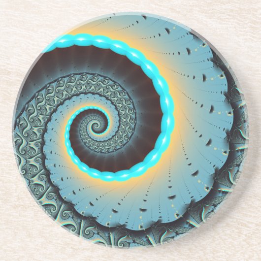 Abstract Blue Turquoise Oranje Fractal Art Spiral Zandsteen Onderzetter (Voorkant)