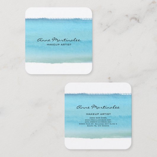 Abstract Blue Watercolor Brushstroke Vierkante Visitekaartje (Voorkant / Achterkant)