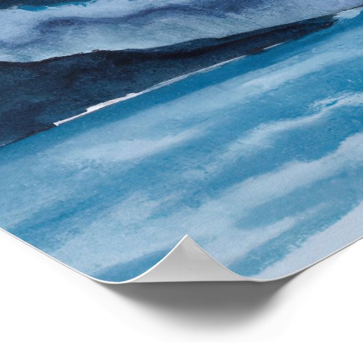 Abstract Blue Watercolor Landscape Mountains Ocean Poster (Hoek)