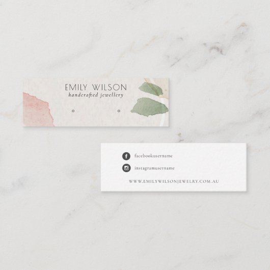 Abstract Blush Earthy Green Stud Earning Display Mini Visitekaartje (Voorkant / Achterkant)