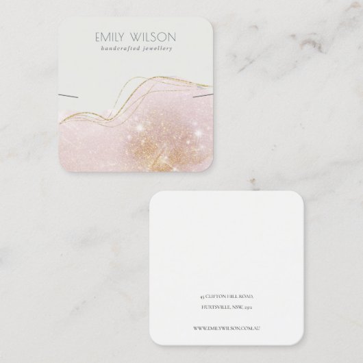 Abstract Blush Gold Glitter Shiny Earning Display Vierkante Visitekaartje (Voorkant / Achterkant)