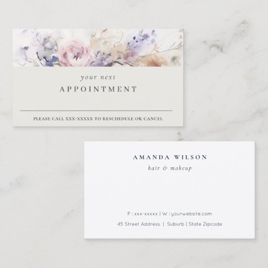 Abstract Blush Lila Roos Bloemen Bunch Afspraak Visitekaartje (Voorkant / Achterkant)