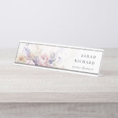 Abstract Blush Lila Waterverf Roos Bloemen Bunch Bureau Naambordje (Voorkant)