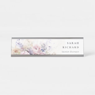 Abstract Blush Lila Waterverf Roos Bloemen Bunch Bureau Naambordje